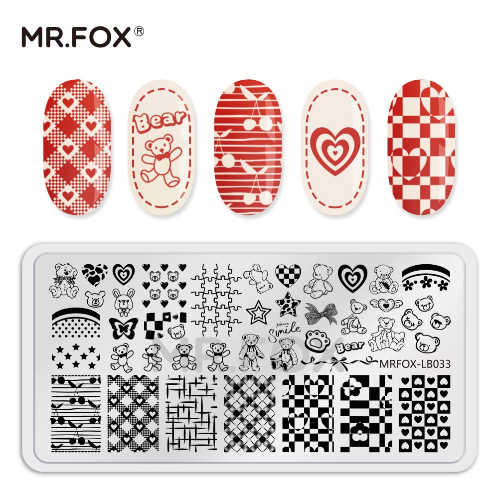 5PCS Nail Stamping Plates, Panda Teddy Bear Butterfly Coffee Pattern Stainless Steel Stencil, DIY Nail Art Template Tools