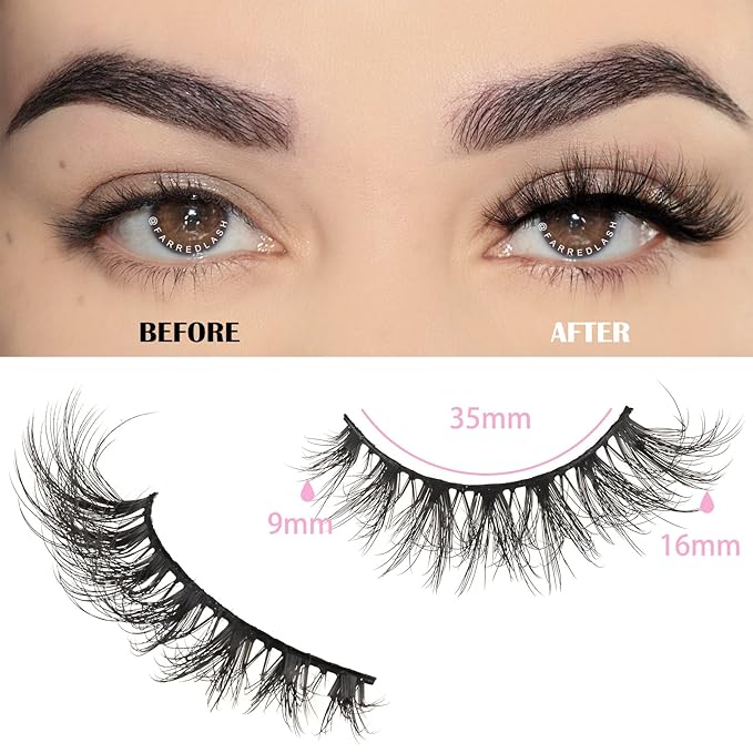 FARRED Lashes Natural Eyelashes Wispy Cat Eye False Lashes Fluffy Fake Eyelash Natural Look 14 Pairs Short Faux Mink Strip Eye Lash Pack for MUA and Beginners Daily Makeup (F4 | 9-16mm)