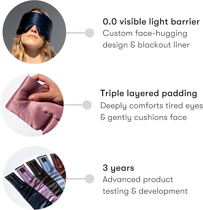 DROWSY Silk Sleep Mask. Face-Hugging, Padded Silk Cocoon for Luxury Sleep in Total Darkness. (La Vie En Rouge)