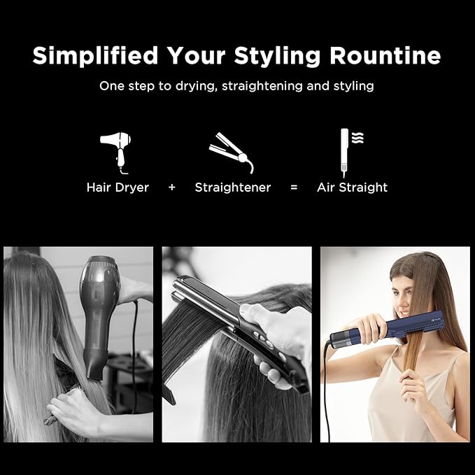 IG INGLAM Air Straightener, Style From Wet Hair, 2.2" Dryer Straightener, 200M Negative Ionic, One-Step Air Straight for Medium and Long Hair (14"-30"), Prussian Blue
