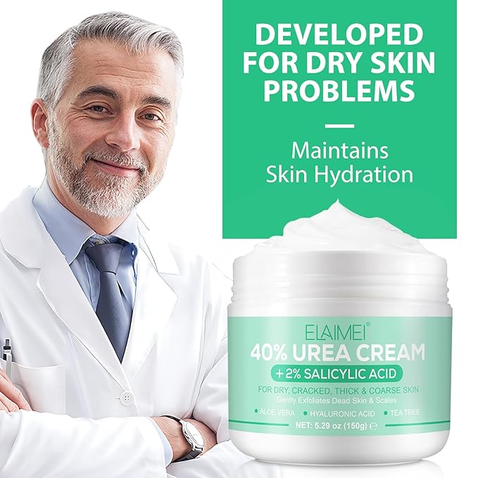 J&H Jasmine&Hyacinth 40% Urea Cream with 2% Salicylic Acid, Aloe, Feet/Heel Cream Moisturizer for Dry Cracked Heel, Knees, Elbows, Hands, Callus Remover, Intensive Hydrating Treatment-5.3 OZ/150 G