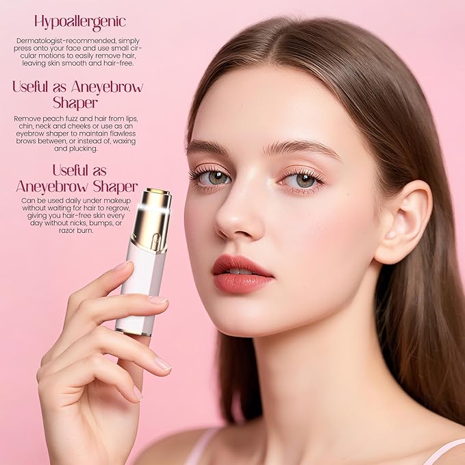 Bikini Trimmer for Women Electric Razor 2 Pack Dual Head Body & Facial Hair Remover -Waterproof USB Rechargeable with Replacement Ceramic Blades, Travel Pouch & Packaging Box(Pink)