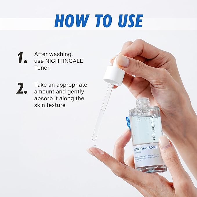 Nightingale Ecto-hyaluronic Ampoule with Hyaluronic Acid, Ectoin, Hydrating Face Serum for Dry Skin, Non-greasy formula, Hypoallergenic, Fragrance & Alcohol Free, Allergen Free, Cruelty Free, Vegan