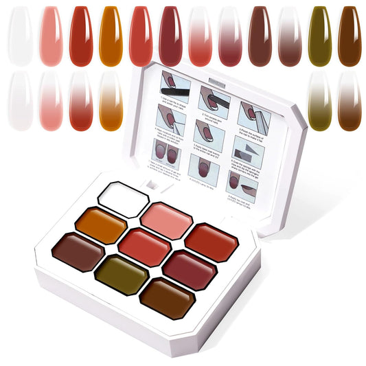 Gradient Painting Gel, 9 Colors Ombre Gel Nail Polish Dark Beown Green for Pigment Pat Aura Nails, French Manicure DIY Nail Art Long Lasting Soak od UV Home Salon Palette Ancient City
