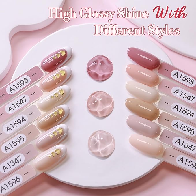 Double Rhythm 6 Pcs 15 ML Gel Polish Set Same Color Same Bottle Soak Off Gel Polish Kit Nail Art Manicure Salon DIY at Home for Women (Light Dark Nude Beige Cream Pink-T6-18)