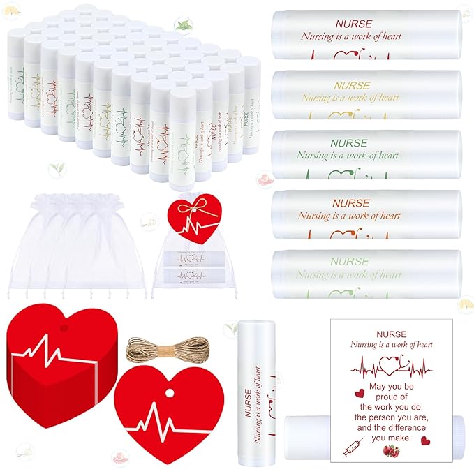 50 Sets Nurse Lip Balm Gifts Bulk Moisturizing Nurse Lip Balm with 50 Organza Drawstring Gift Bags 50 Tags Nurse Day Nurse Week Nurse Student Graduate Appreciate Gifts Bulk(Nurse)