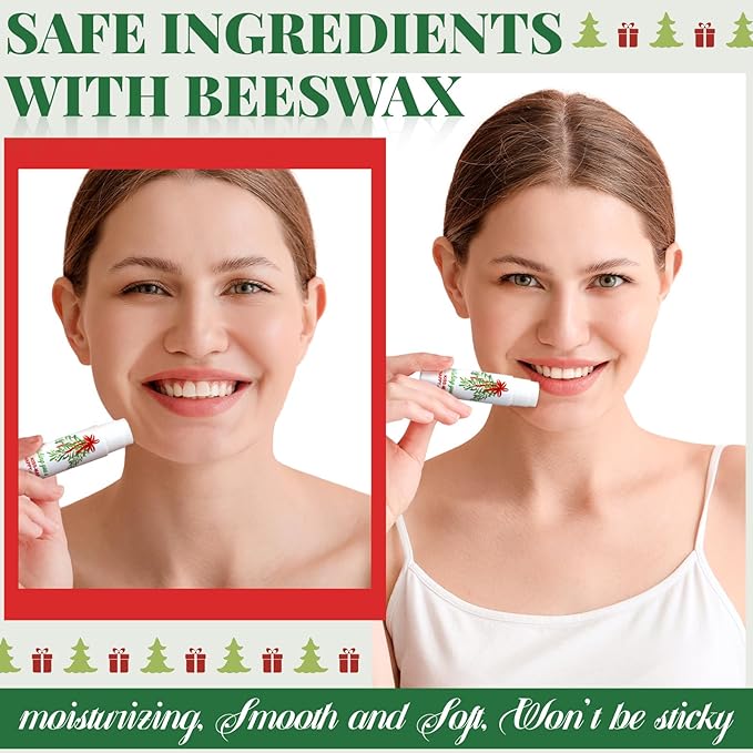 50 Pcs Christmas Lip Balms Mistletoe Gifts Bulk Christmas Vanilla Flavors Lip Balms Lips Moisturizer for Christmas Stocking Stuffers Xmas Party Supplies Favors