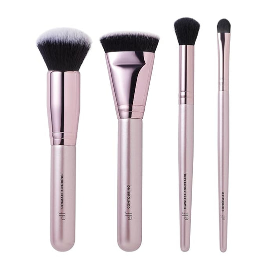 e.l.f. Complexion Perfection Brush Kit, 4-Piece Makeup Brush Set, Brushes For Foundations & Concealers, Vegan & Cruelty-Free