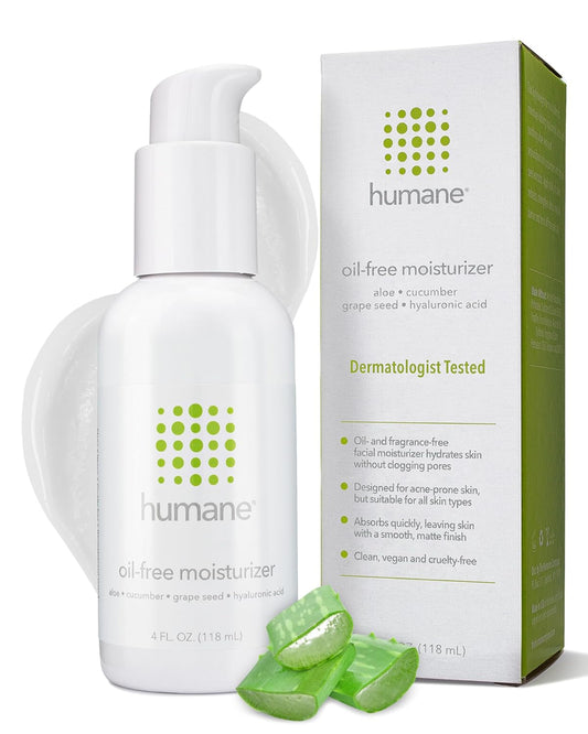 humane Oil-Free Daily Lightweight Face Moisturizer for Acne-Prone Skin - 4 Fl Oz - Gentle for All Skin Types - With Soothing Antioxidants Like Aloe Vera, Hyaluronic Acid, Cucumber and Grapeseed