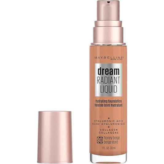 Maybelline Dream Radiant Liquid Medium Coverage Hydrating Makeup, Lightweight Liquid Foundation, Honey Beige, 1 Count