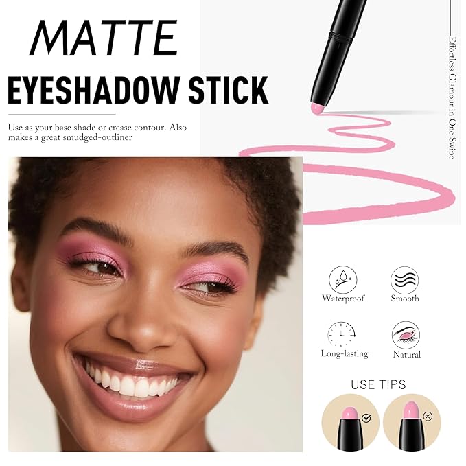 Eyeshadow Stick Matte Eye Shadow Pencil Cream to Powder Eye Brightener Crayon Long-Lasting Crease-Proof Neutral Eyeshadow Buildable & Blendable High Pigmented Eye Liner Makeup for Women, 5 PINK