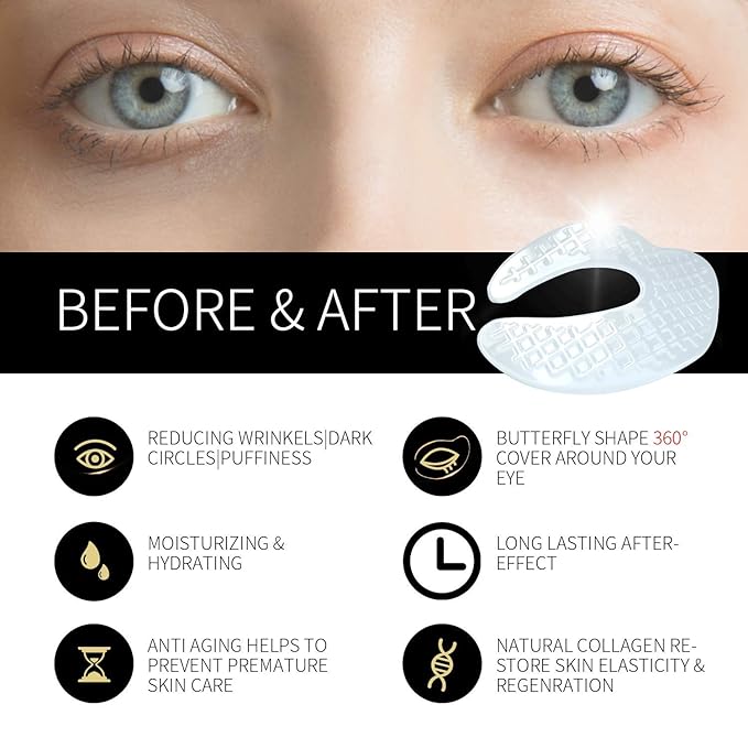 Hydro Collagen Eye Mask Crystal Eye Patches Anti-Aging Under eye Pads Natural Eye Treatment for Wrinkles Dark Circles Bags Moisturize Puff Eye Spa-16 Pairs