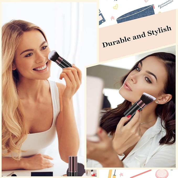 Retractable Makeup Brush, Travel Kabuki Powder Makeup Brush 2 Pack, Foundation Face Blush Brushes for Blending Liquid, Blush, Bronzer, Buffing, Sunscreen,Flawless Cosmetics