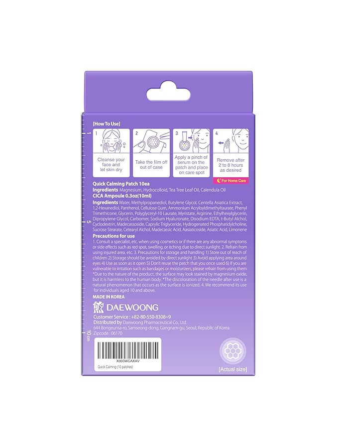 Quick Calming Magnesium Patches(20 patches) with Cica Ampoule - Intensive Care, Pimple patches, Hydrocolloid Band, Zits Spot care Overnight Home Care 2-8 hours, New boxs types