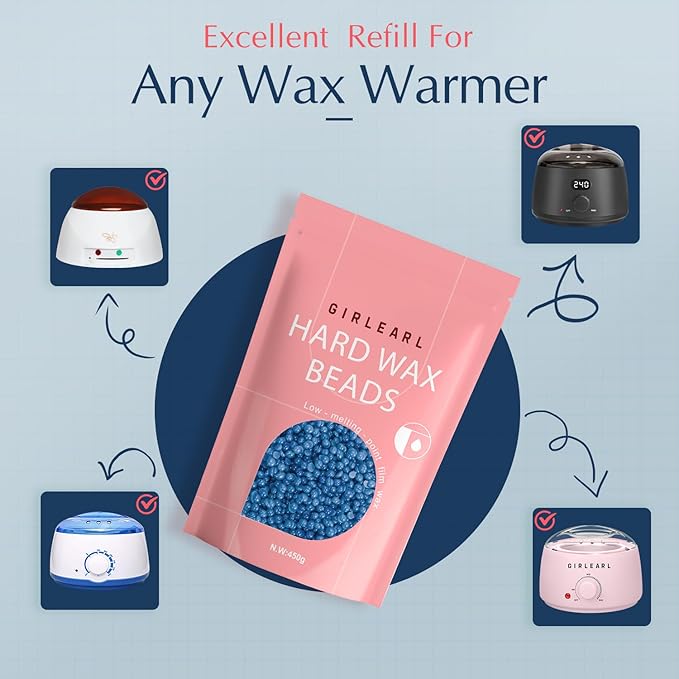 Hard Wax Beads, 1lb Wax Beans for Hair Removal, Hard Wax for Women Sensitive Skin at Home, Wax Refill Perfect for Brazilian Bikini, Eyebrow, Legs, Facial and Full Body with Chamomile Formula