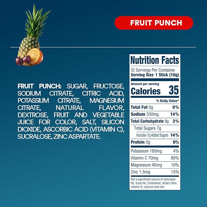 DripDrop Hydration Packets - Fruit Punch - Single Serve Electrolytes Powder Drink Mix - Non-GMO, Gluten Free, Vegan - 32 Sticks