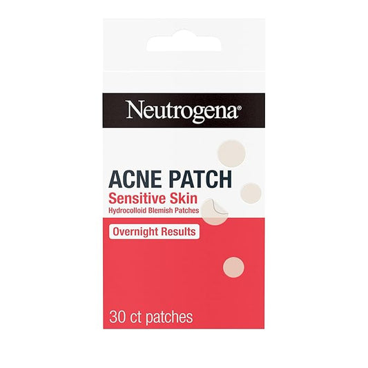 Neutrogena Sensitive Skin Blemish Patches, Acne Patches for Sensitive Skin, Hydrocolloid Treatment Visibly Shrinks Pimples Overnight, 2 Sizes, 30 Count
