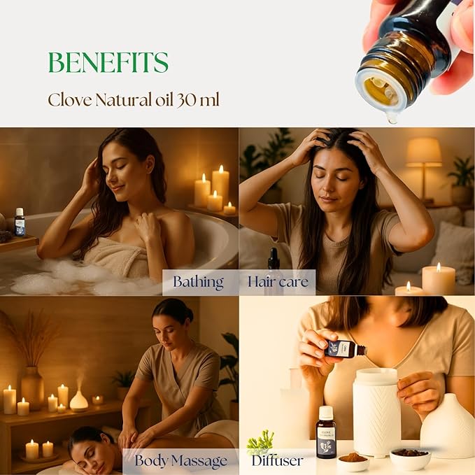 Roots & Above Clove Essential Oil 1.01 oz/30ml Pure Natural Cold-Pressed Oils for Skin, Hair, Massage, Diffusers, Humidifiers, DIY Beauty, Home Candle Making & Self-Care