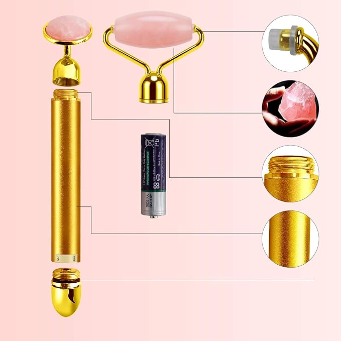 DANGSHAN 2-in-1 Electric Jade Roller Massager Facial Roller & Face Massager, Rose Quartz