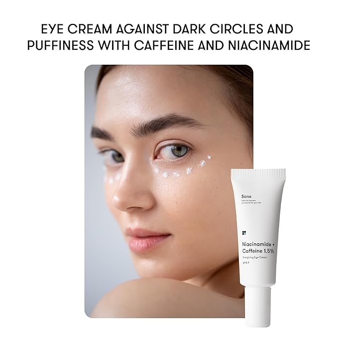 Sane Eye Cream for Dark Circles and Puffiness Treatment with Caffeine and Niacinamide - 0.68 fl oz, Hydrating Eye Cream for Dark Circles, Mornings without Puffiness