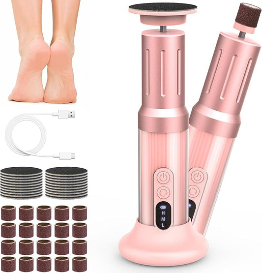 Electric Foot Callus Remover Cordless Electric Foot Filer Kit with 6Speeds Chagring Dock Callus Remover for Women Feet and Nail (Pink)