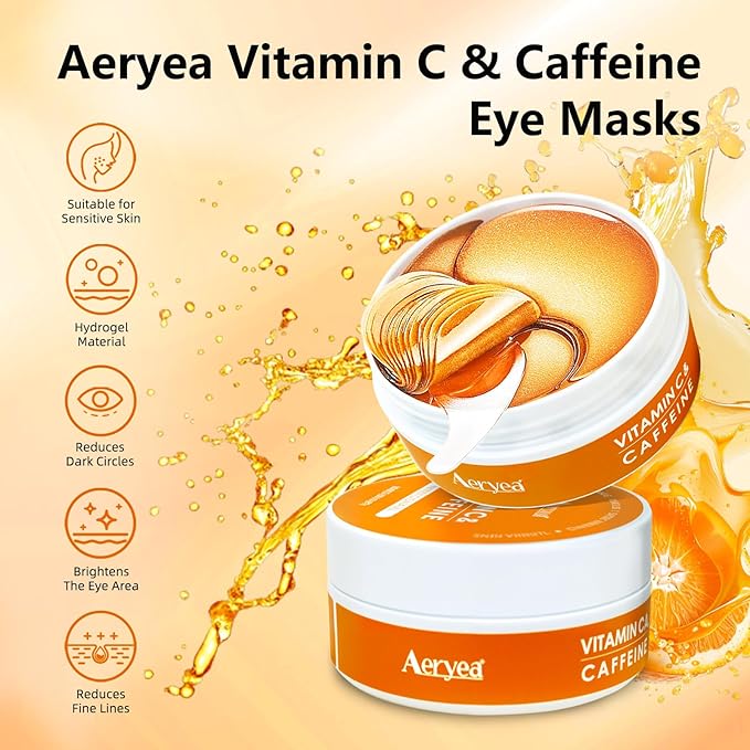 Under Eye Patches with Vitamin C & Caffeine 30 Pairs for Dark Circles, Fine Lines and Puffiness, with Niacinamide Hydra-Gel Collagen, Skin Care for Men & Women
