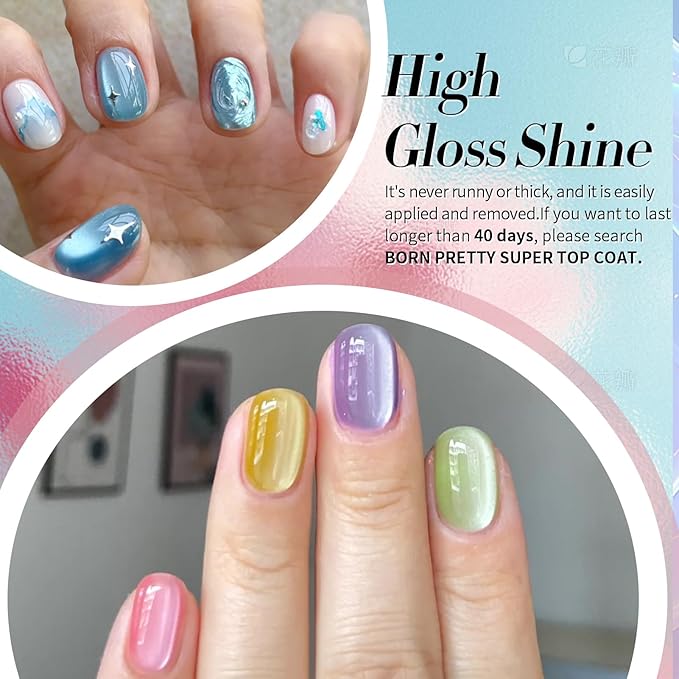 BORN PRETTY Magnetic Gel Nail Polish Pastel Water Light Cat Magnetic Eye Gel Jelly Glass Crystal Magnetic Gel Polish Glitter Shimmer Auroras Magnetic Gel Nail Art Manicure Kit 6PCS