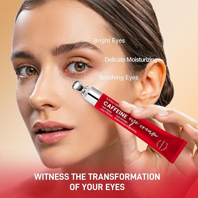 Caffeine Eye Cream Anti Aging: Eye Cream With Retinol, Sodium Hyaluronate, Vitamin E, For Dark Circles, Wrinkles, Puffiness & Fine Lines - Advanced Metal Applicator For Under Eye Bags And Puffy Eyes