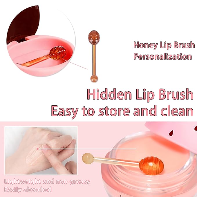 3 Pcs Bee Lip Balm Honey Pot, Honey Strawberry Watermelon Lip Mask Overnight, Moisturizing Sleeping Lip Mask, Hydrate Repair Prevent Dry Cracked Lip Care (Honey+Strawberry+Watermelon)