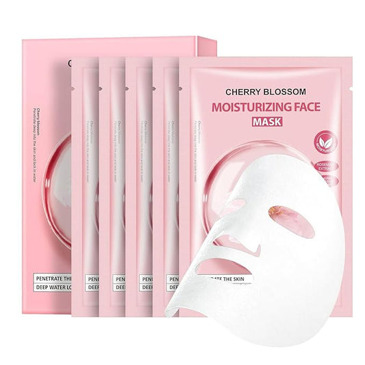 5 Pack Sheets Face Masks Skincare For All Skin Types, Cherry Facial Sheet Masks, Hydrating Facial Sheets Mask for Firming, Sheet Mask with Cherry Blossom Face Mask for Glowing Skin