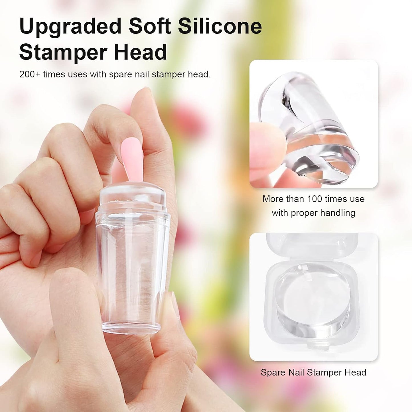 14PCS Nail Art Stamper Clear Silicone Nails Stamping Jelly with Scraper Transparent Visible Body DIY Manicure Nail Art Tool P