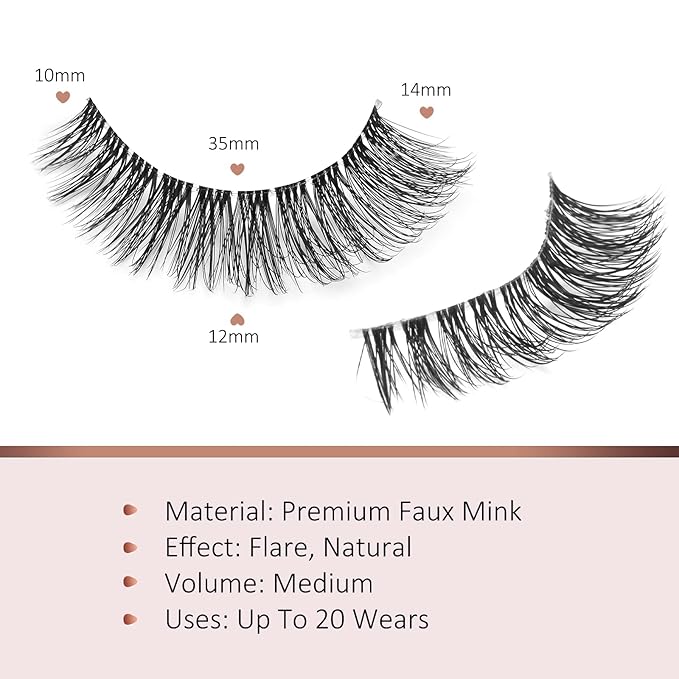 Onlyall Natural Eyelashes Mink False Eyelashes Natural Wispy Lashes Soft Clear Band Lashes Fluffy False Lashes 14MM A11