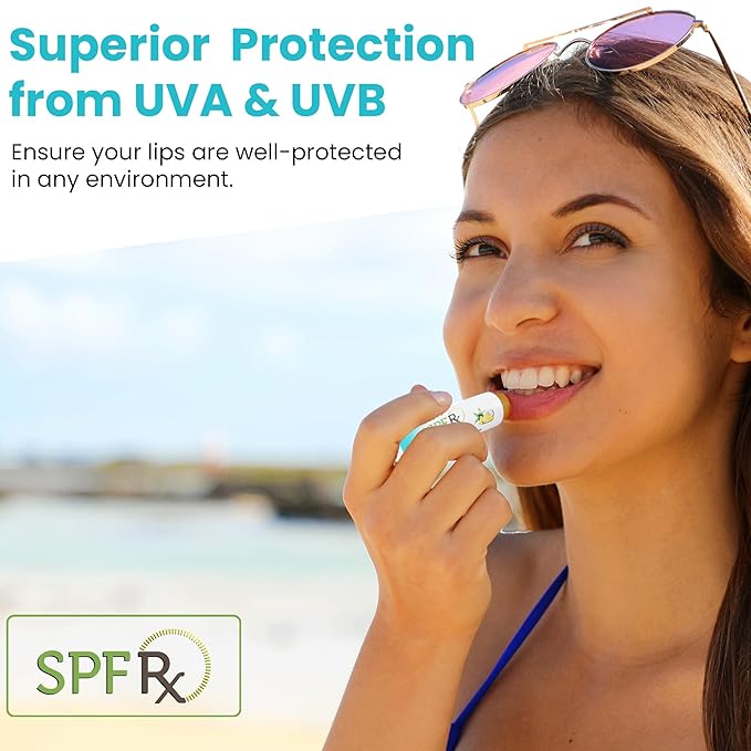 SPF Rx, SPF 30 Pina Colada Sunscreen Lip Balm Broad Spectrum Protection, Rapid Relief for Dry Chapped Lips, Superior Protection Against UVA & UVB Rays - 0.15 oz, (4 Pack)