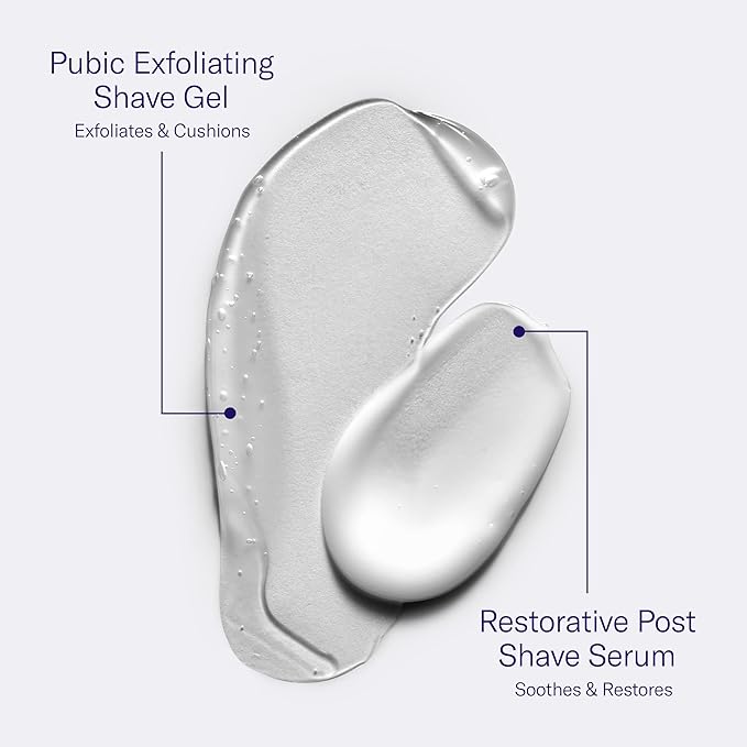 Flamingo Pubic Hair Shaving Skin Care Set, Exfoliating Shaving Gel for Women 5 fl oz with Restorative Post Shave Serum 1.7 fl oz