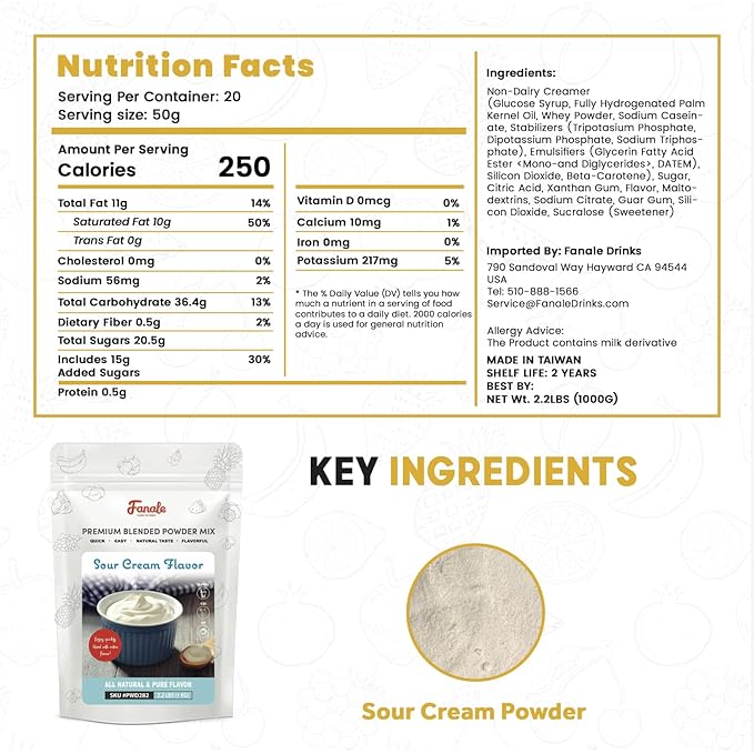Fanale Premium Sour Cream Mix Bubble Tea Flavoring Powder | Perfect for Baking, Smoothies, Desserts and Drinks | Instant Flavoring Powder for Boba Milk Tea - 2.2 Pounds (Pack of 20)
