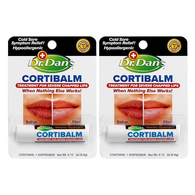 Dr. Dan's Cortibalm 2 pack -for Dry Cracked Lips Healing for Severely Chapped Lips - Designed for Men, Women and Children - 2 Pack
