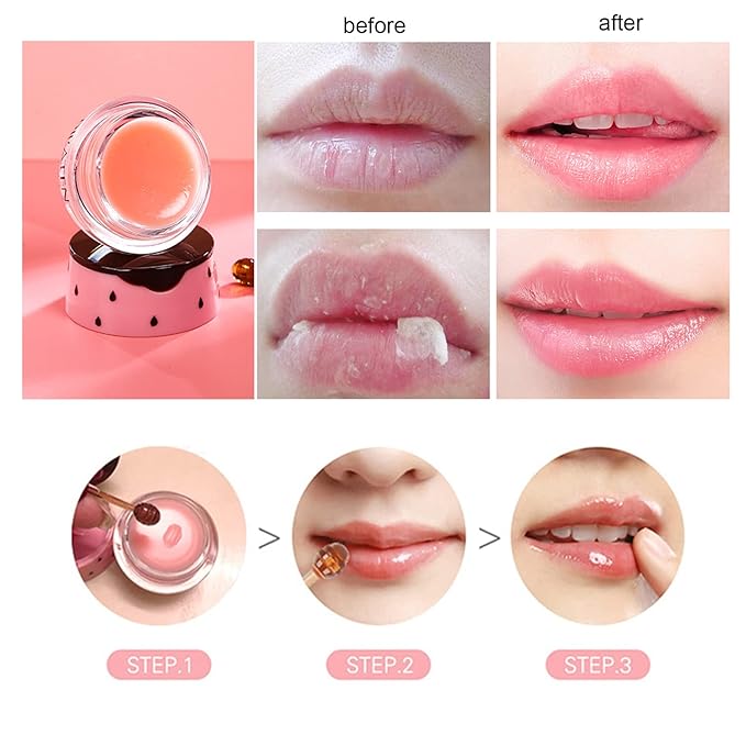 4Pcs Bee Lip Balm Honey Pot, Honey & Strawberry Lip Balm Moisturizing Lip Mask with Stick Hydrating & Prevention Dry and Cracked Lip Scrubs Exfoliator, Lip Sleep Mask Reduces Lip Lines