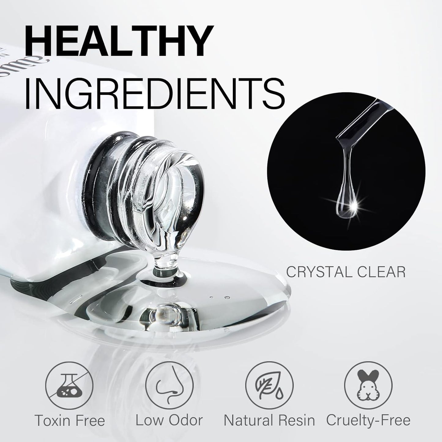 AILLSA Gel Nail Glue for Acrylic Nails, 4 in 1 Super Strong Nails Gel Glue for Fake Nail Tips,15ML High Capacity Long Lasting Brush On Nail Glues for Rhinestone Pearl Foil, (U V Lamp Curing Needed)