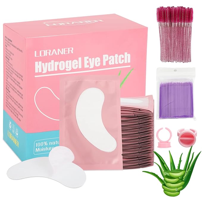350 PCS Under Eye Gel Pads,Eyelash Mascara Brushes,Holder Eyelash Extension Rings - 100% Naturel Lint Free,Comfy and Cool,Eyelash Extension Eye Pads,Hydro gel Eye Patches Beauty Tool(Pink)