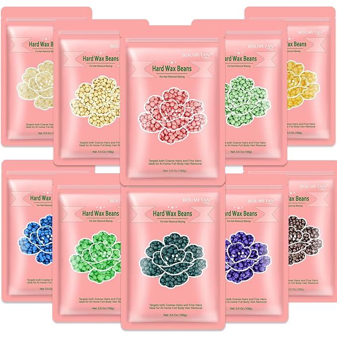Hard Wax Beads 2.2 lbs, 10 Pack Variety Wax Beans for Hair Removal, Sensitive Skin, Ideal for Face, Eyebrows, Bikini, Underarms, Legs, Brazilian Waxing and Full Body