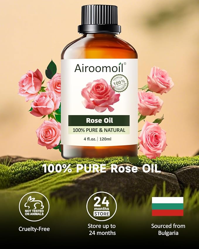 Pure Rose Essential Oil, 100% Pure Natural Rose Essential Oil, Premium Grade Essential Oils for Diffusers for Home, Skin, Care Massage, Soap Making, Aromatherapy, 4 Fl Oz | 120ml