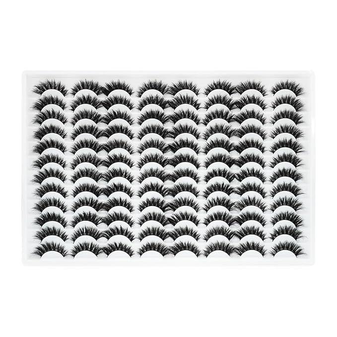 False Eyelashes 48 Pairs Faux Mink Lashes 14mm Wispy Lashes 3D Fluffy Cat Eye Lashes Pack Bulk Wholesale Strip Lashes(style 48-036)