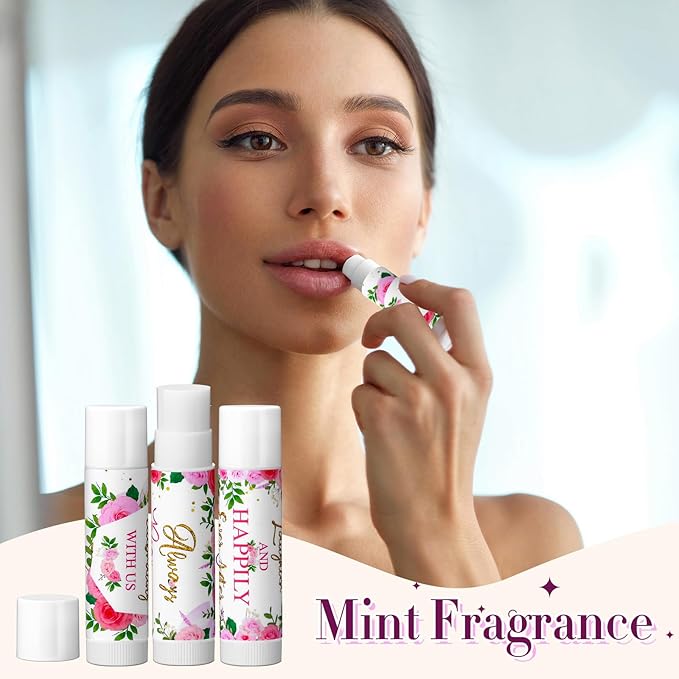 30 Pcs Wedding Lip Balms Bulk Wedding Bridal Shower Favors for Guests Wedding Souvenirs Moisturizing Floral Lip Balm Thank You Gifts for Bachelorette Party Bridesmaid Baby Shower, Pink Flower