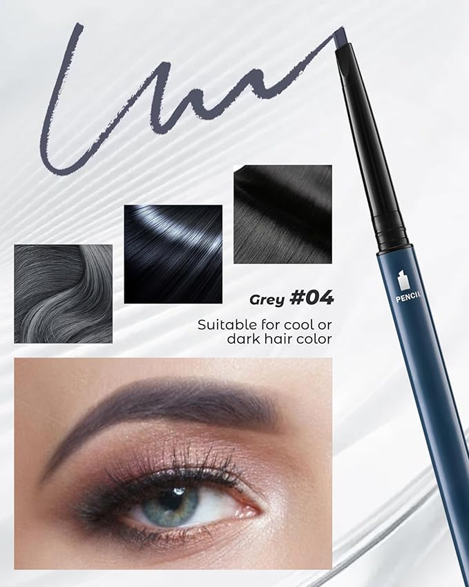 12Pcs Microblading Eyebrow Pencils Grey Waterproof Eye Brow Pencil w/Eye Brow Razor & Scissors Kit 0.5mm Ultra-Fine Tip Creates Hair-Like Strokes for Women Effortless Natural Brows