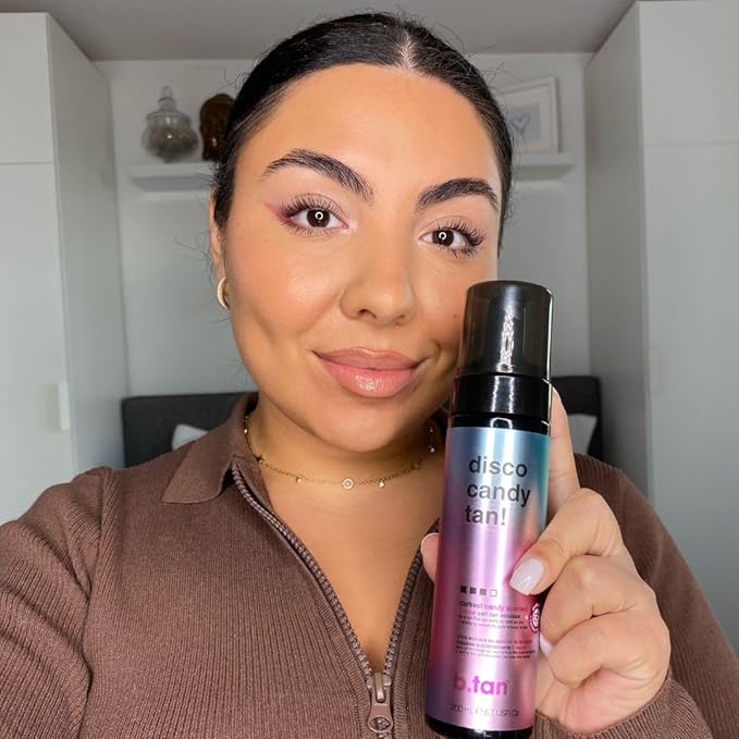 b.tan Dark Self Tanner Mousse | Disco Candy Tan - Best, 1 Hour Express Sunless Tanning Foam, Candy-Scented, Sweat-Proof & Transfer Resistant, No Fake Tan Smell, Vegan, Cruelty Free, 6.7 Fl Oz