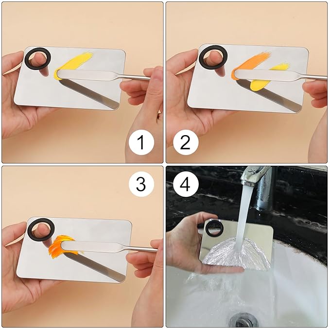 Foundation Spatula, Stainless Steel Makeup Mixing Palette with Makeup Spatula Korean Reusable Cosmetic Spatula Tool for DIY Liquid Foundation Nail Polish Contour Primer