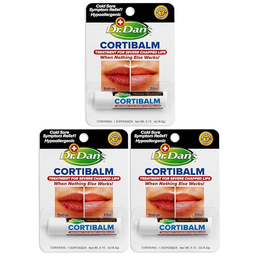 Dr. Dan's Cortibalm -3 Pack -for Dry Cracked Lips - Healing Lip Balm for Severely Chapped Lips- Designed for Men, Women and Children