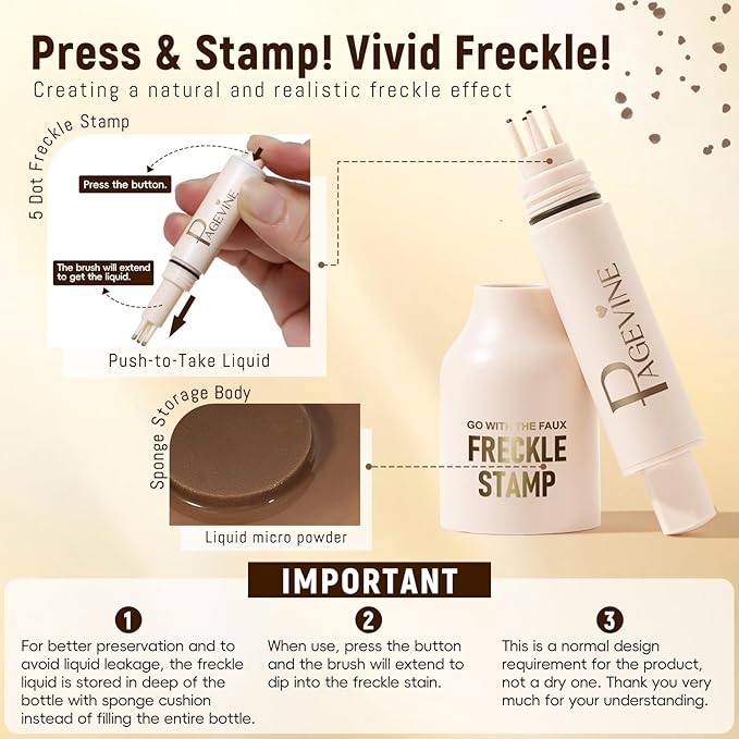 3pcs Faux Freckle Stamp Pen, Liquid Fake Freckles Stain Tattoo Marker Waterproof Long Lasting for Natural Sunkissed Makeup for Women Girl -3 Colors Brown