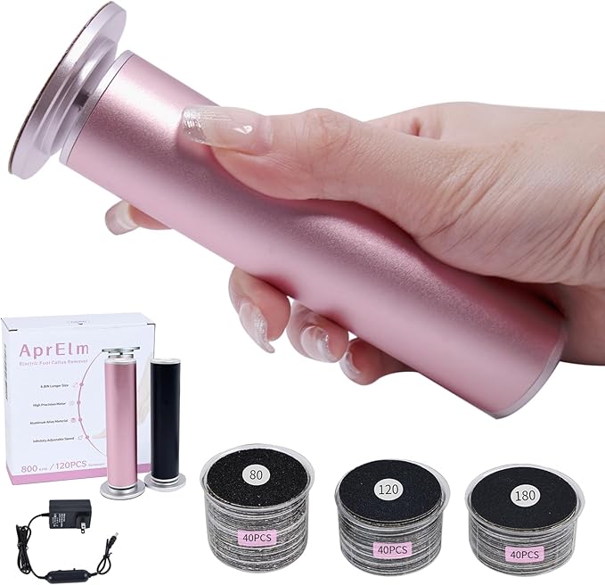 4.8IN Longer Electric Foot Callus Remover with 120pcs Sandpaper Discs, Professional Aluminum Callus Remover for Feet, Stepless Speed Control Pedicure Tools for Dead Skin (Pink-pro)