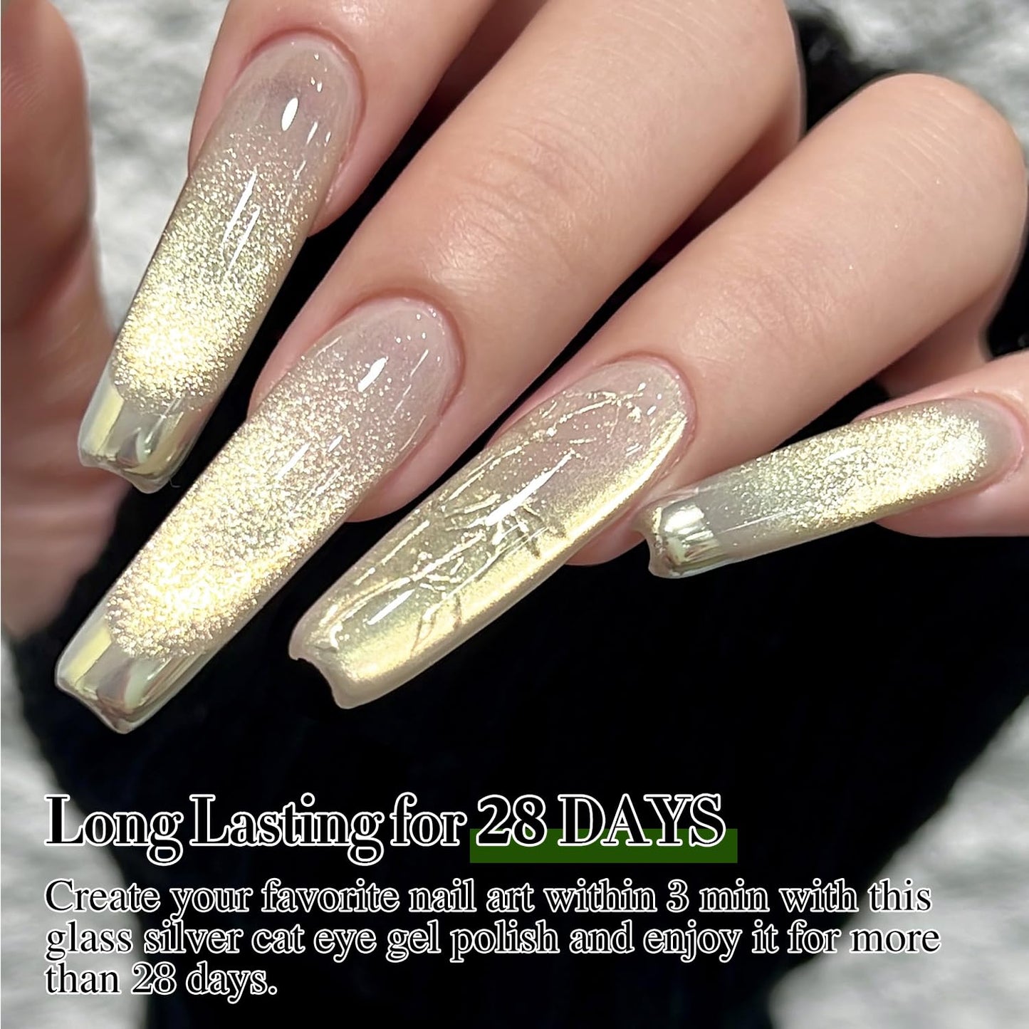 Double Rhythm Cat Eye Gel Polish with Magnet 15ML Ice Glass Holographic Glitter Shimmer Translucent Sheer Color Salon Soak Off Magnetic at Home (Gold-MC1140)